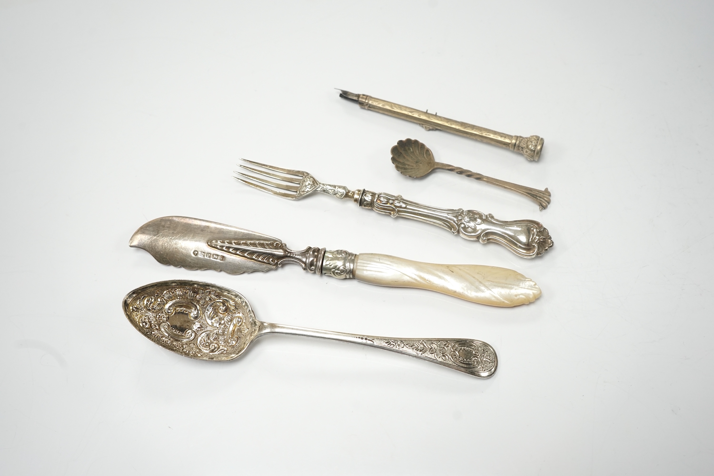 A collection of mainly base metal tie or hat pins and various silver and base metal souvenir spoons and a quantity of assorted 19th century and later silver and other flatware. Condition - poor to fair to good